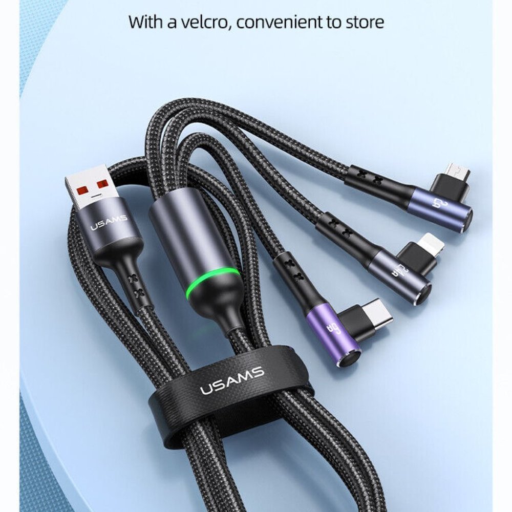 USAMS Fast Charging Cable US-SJ561 U80 3IN1 Right-angle 66W 1.2m - Picture 5 of 8